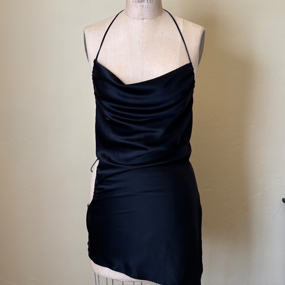 JUAN CARLOS OBANDO 100% Silk Black HALTER Cami / Tunic / Dress - Adjustable 2 US